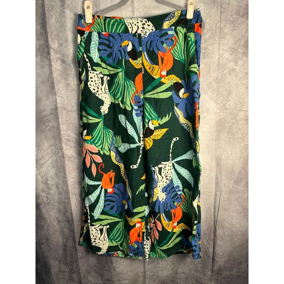 Christian Siriano New York Linen Tropical Wide-Leg Pants XL Green/Black Jungle - Picture 1 of 6